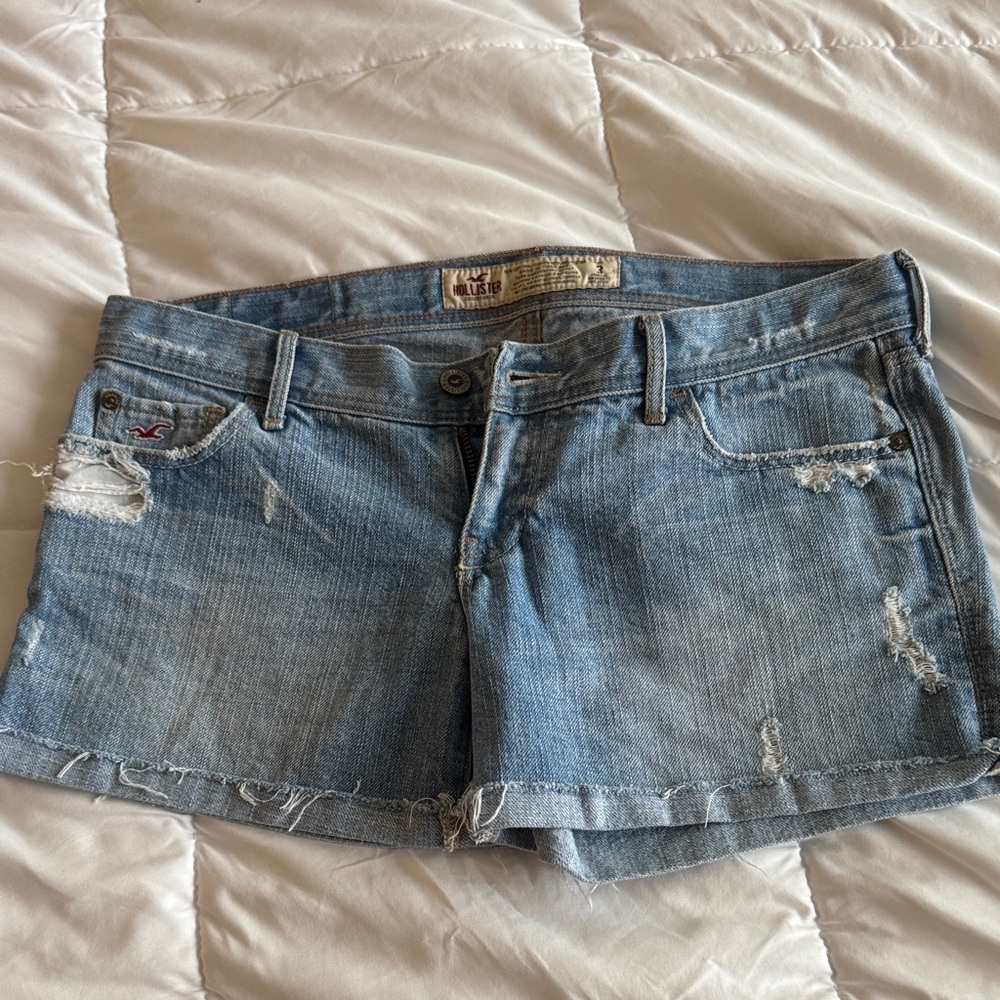 Hollister Women's Light Blue Distressed Jean Shorts